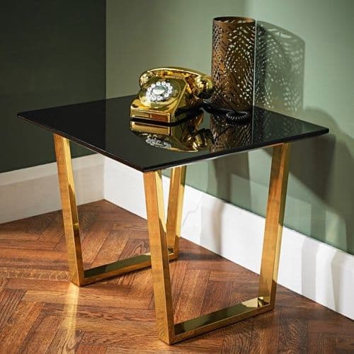 Senlis Black Gloss With Polished Gold Lamp Table 19LD495