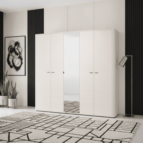 Serdica Cashmere Taupe Mirrored 5 Door Large Wide 224.5cm Wardrobe - 11014487 S/O