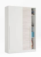 Shilton Artic White and White Oak Effect Small Narrow Sliding 2 Door Wardrobe 120cm - TOP121A
