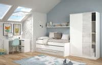 Shilton Artic White and White Oak Effect Small Narrow Sliding 2 Door Wardrobe 120cm - TOP121A