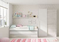 Shilton Artic White and White Oak Effect Small Narrow Sliding 2 Door Wardrobe 120cm - TOP121A