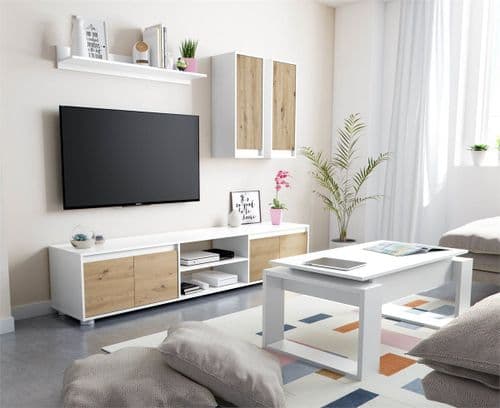 Simon White and Oak Effect Large TV Entertainment Wall Unit Cabinet 0W6653A S/O