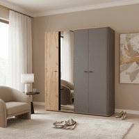 Sinop Slatted Artisan Oak Effect And Graphite Grey 4 Door 179cm  Wardrobe 11015065 S/O