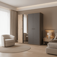 Sinop Slatted Artisan Oak Effect And Graphite Grey 4 Door 179cm  Wardrobe 11015065 S/O