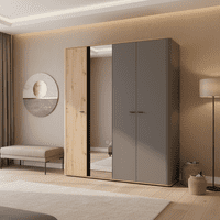 Sinop Slatted Artisan Oak Effect And Graphite Grey 4 Door 179cm  Wardrobe 11015065 S/O