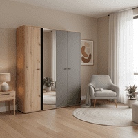 Sinop Slatted Artisan Oak Effect And Graphite Grey 4 Door 179cm  Wardrobe 11015065 S/O