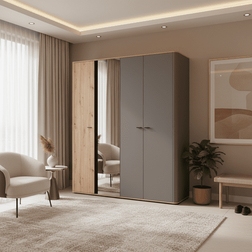 Sinop Slatted Artisan Oak Effect And Graphite Grey 4 Door 179cm Wardrobe 11015065 S/O
