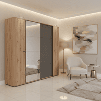Sinop Slatted Artisan Oak Effect And Graphite Grey 4 Door Combination Hybrid Wardrobe 11015208 S/O