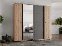 Sinop Slatted Artisan Oak Effect And Graphite Grey 4 Door Combination Hybrid Wardrobe 11015208 S/O