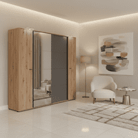 Sinop Slatted Artisan Oak Effect And Graphite Grey 4 Door Combination Hybrid Wardrobe 11015208 S/O