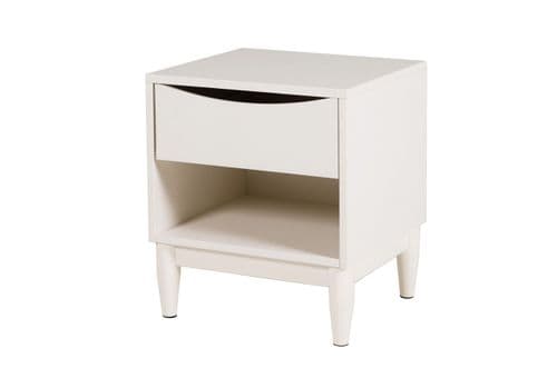 Solene White Scandinavian 1 Drawer Bedside - 25VD