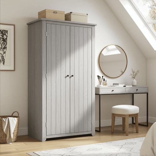Solera Solid Pine White-Washed 2 Door Wardrobe - 26LD