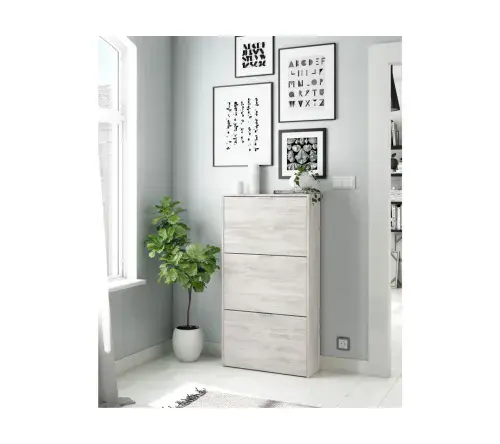 Soles White Oak Effect Large 3 Door Shoe Cabinet - LC7877K S/O