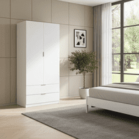 Spiro Artic White Compact Narrow 2 Door 2 Drawer Space-Saving Wardrobe 81cm  - LCX222O