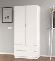 Spiro Artic White Compact Narrow 2 Door 2 Drawer Space-Saving Wardrobe 81cm  - LCX222O