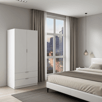 Spiro Artic White Compact Narrow 2 Door 2 Drawer Space-Saving Wardrobe 81cm  - LCX222O