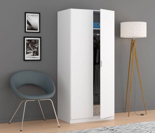 Spiro Artic White Compact Narrow 2 Door Space-Saving Wardrobe 81cm Wide - LCX022O - S/O