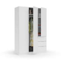 White Space-Saving  3 Door 3 Drawer Wardrobe - Online Outlet