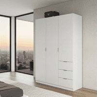 White Space-Saving  3 Door 3 Drawer Wardrobe - Online Outlet