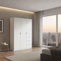 White Space-Saving  3 Door 3 Drawer Wardrobe - Online Outlet