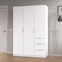 White Space-Saving  3 Door 3 Drawer Wardrobe - Online Outlet