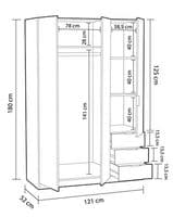 Spiro Oak and Oxide Brown Small Narrow 3 Door 3 Drawer Space-Saving Wardrobe 121cm - LC0323F