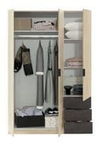 Spiro Oak and Oxide Brown Small Narrow 3 Door 3 Drawer Space-Saving Wardrobe 121cm - LC0323F