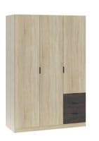 Spiro Oak and Oxide Brown Small Narrow 3 Door 3 Drawer Space-Saving Wardrobe 121cm - LC0323F