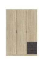 Spiro Oak and Oxide Brown Small Narrow 3 Door 3 Drawer Space-Saving Wardrobe 121cm - LC0323F