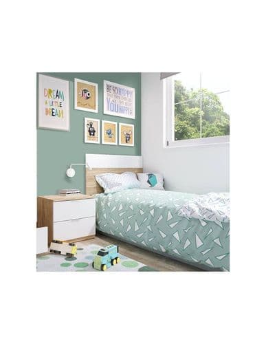 Spiro Oak and White Modern Headboard with Bedside - 017434F - S/O