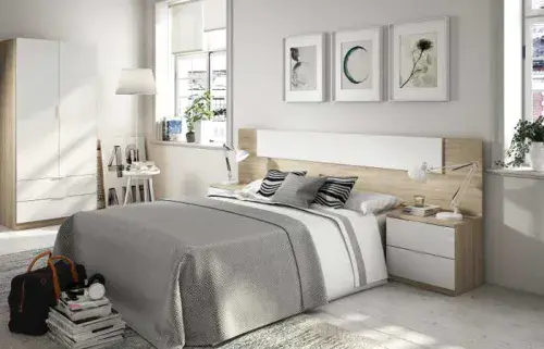 Spiro Oak and White Modern Headboard with Bedsides - 016075F