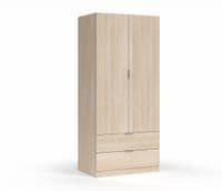 Spiro Oak Effect Compact Narrow 2 Door 2 Drawer Space-Saving Wardrobe 81cm  - 00X222R