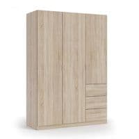 Spiro Oak Effect Narrow 3 Door 3 Drawer Space-Saving Wardrobe 135cm  - LCX353F