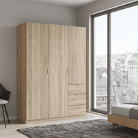 Spiro Oak Effect Narrow 3 Door 3 Drawer Space-Saving Wardrobe 135cm  - LCX353F