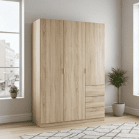 Spiro Oak Effect Narrow 3 Door 3 Drawer Space-Saving Wardrobe 135cm  - LCX353F