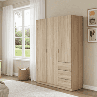 Spiro Oak Effect Narrow 3 Door 3 Drawer Space-Saving Wardrobe 135cm  - LCX353F