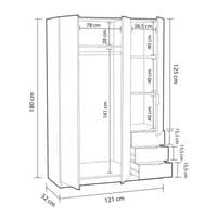 Spiro Small Oak Effect Narrow 3 Door 3 Drawer Space-Saving Wardrobe 121cm - LCX323R