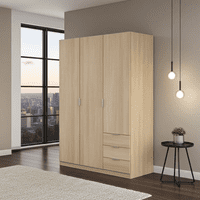 Spiro Small Oak Effect Narrow 3 Door 3 Drawer Space-Saving Wardrobe 121cm - LCX323R