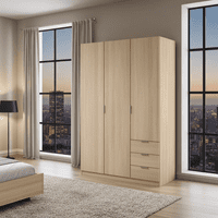 Spiro Small Oak Effect Narrow 3 Door 3 Drawer Space-Saving Wardrobe 121cm - LCX323R