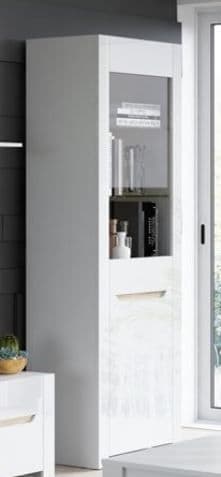 St Albans White High Gloss & Oak Effect 1 Glass Door Tall Narrow Display Cabinet SZIC01