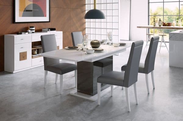 Star High Gloss White & High Gloss Black Extending Dining Table SZST03