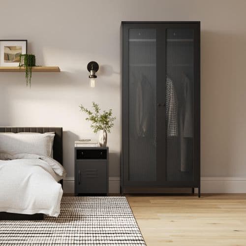 Stornn Matte Black Steel Industrial 2 Door Wardrobe 25LD