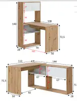 Suplex White and Oak Effect Modern Reversible Flexible Desk with Built in Bookcase - 018316W