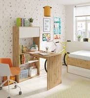 Suplex White and Oak Effect Modern Reversible Flexible Desk with Built in Bookcase - 018316W