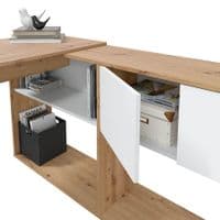 Suplex White and Oak Effect Modern Reversible Flexible Desk with Built in Bookcase - 018316W