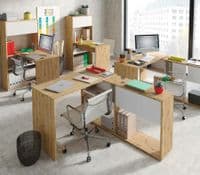 Suplex White and Oak Effect Modern Reversible Flexible Desk with Built in Bookcase - 018316W