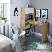 Suplex White and Oak Effect Modern Reversible Flexible Desk with Built in Bookcase - 018316W