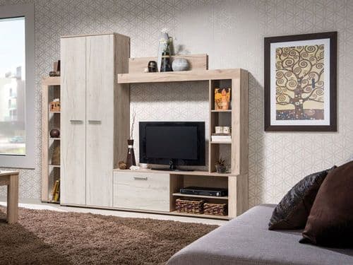 Talin Grey And White Oak Effect Entertaiment Media Center Wall TV Cabinet - 11008878 S/O