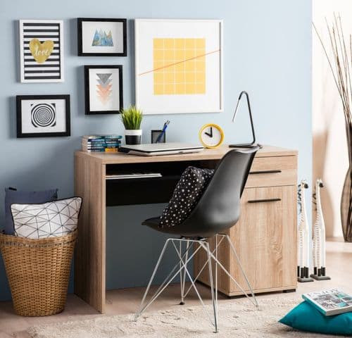 Talma Oak and Black Writing Study Desk With Drawer