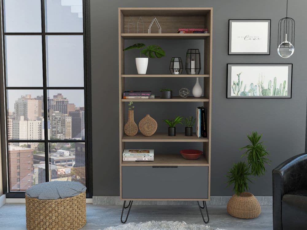 Tara Display Bookcase with Door in Oak VG908 CP